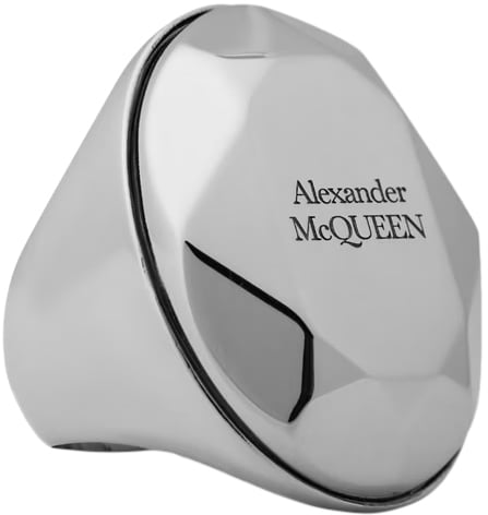 Alexander McQueen Faceted Stone Logo Ring Zilver