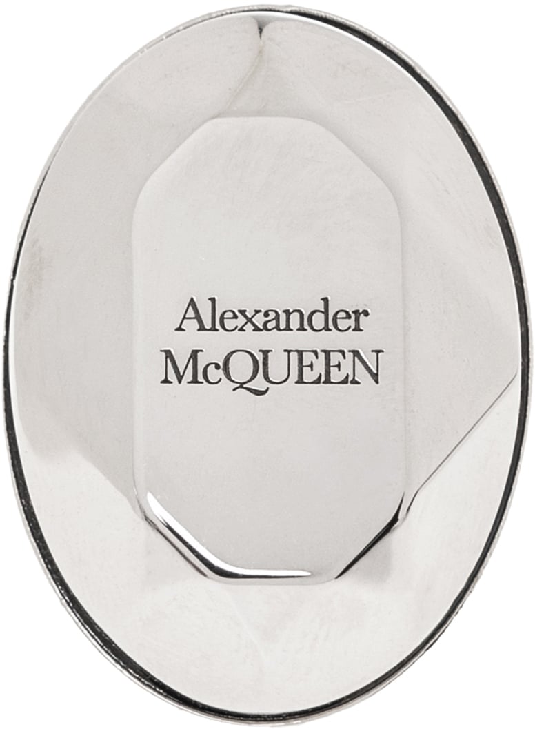 Alexander McQueen Faceted Stone Logo Ring Zilver