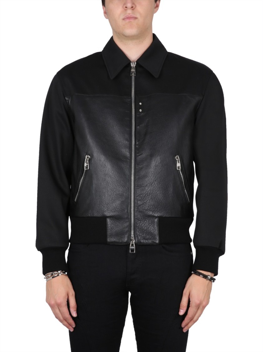 Alexander McQueen Leather Bomber Jacket Zwart