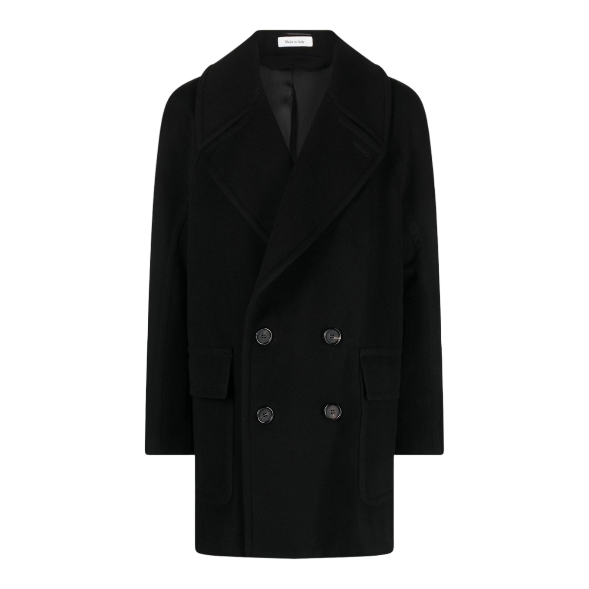 Alexander McQueen Double-Breasted Black Coat With Wide Lapels And Prominent Buttons Zwart