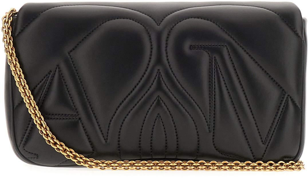 Alexander McQueen Alexander McQueen Black nappa leather Seal small crossbody bag Zwart