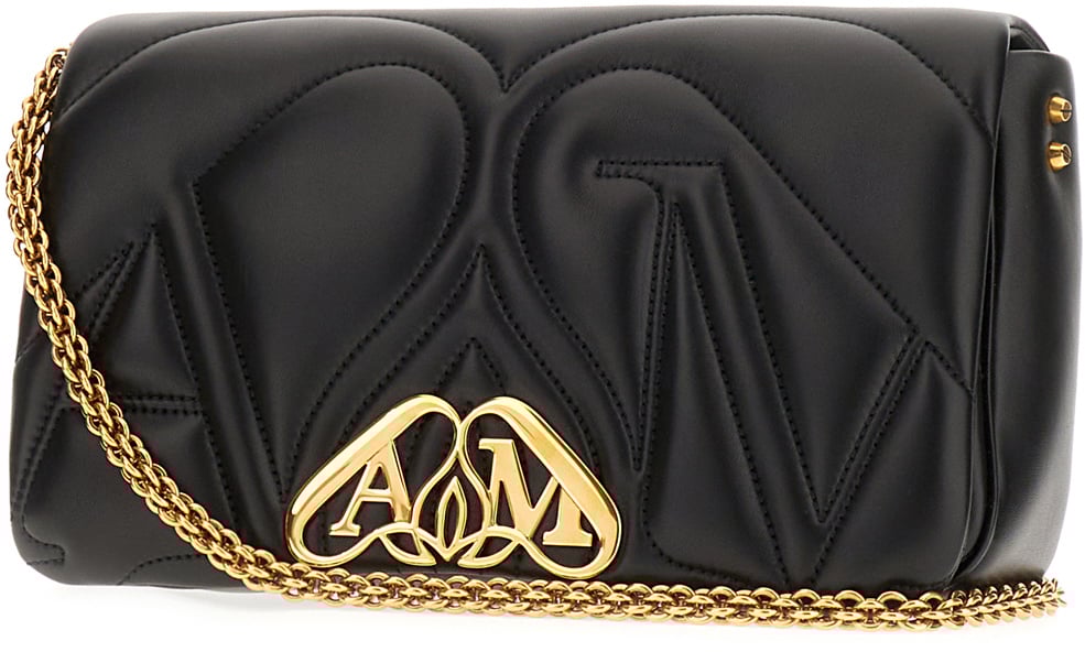 Alexander McQueen Alexander McQueen Black nappa leather Seal small crossbody bag Zwart