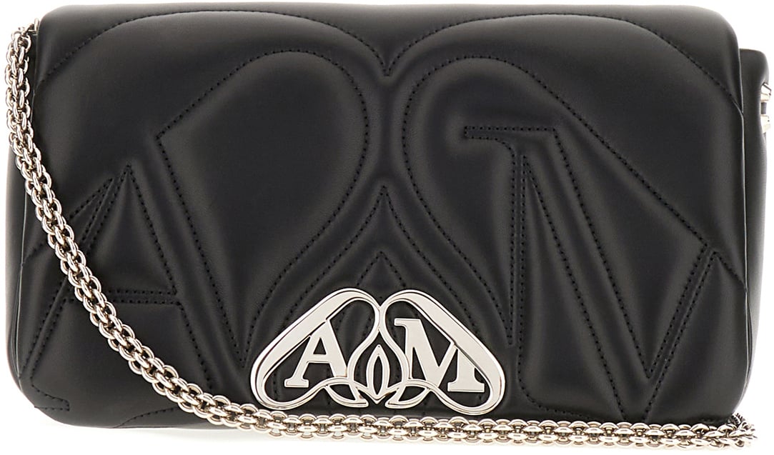 Alexander McQueen Alexander McQueen Black nappa leather Seal small crossbody bag Zwart