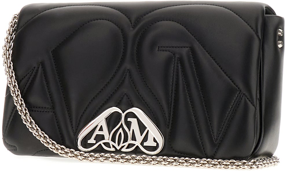 Alexander McQueen Alexander McQueen Black nappa leather Seal small crossbody bag Zwart