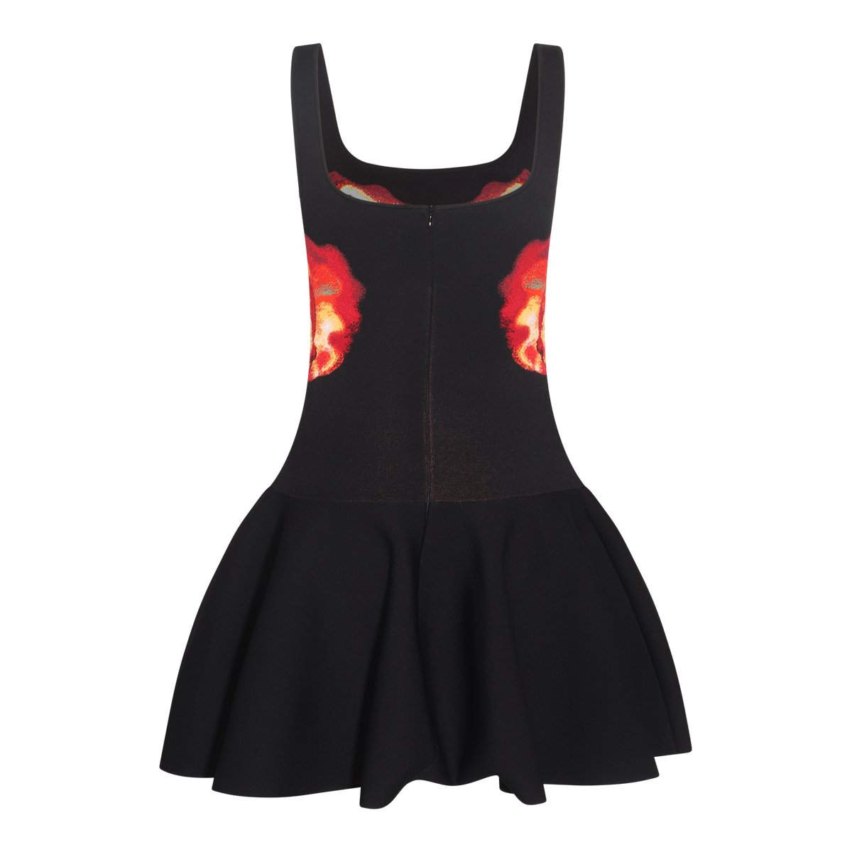 Alexander McQueen Knitted Jacquard Mini Dress With Flared Skirt And Square Neckline Zwart
