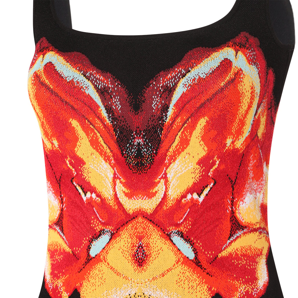 Alexander McQueen Knitted Jacquard Mini Dress With Flared Skirt And Square Neckline Zwart