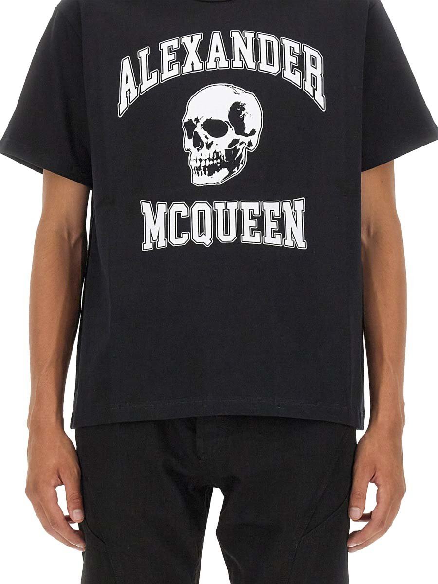 Alexander McQueen Skull Logo Cotton T-Shirt Zwart