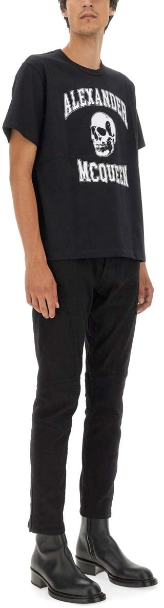 Alexander McQueen Skull Logo Cotton T-Shirt Zwart