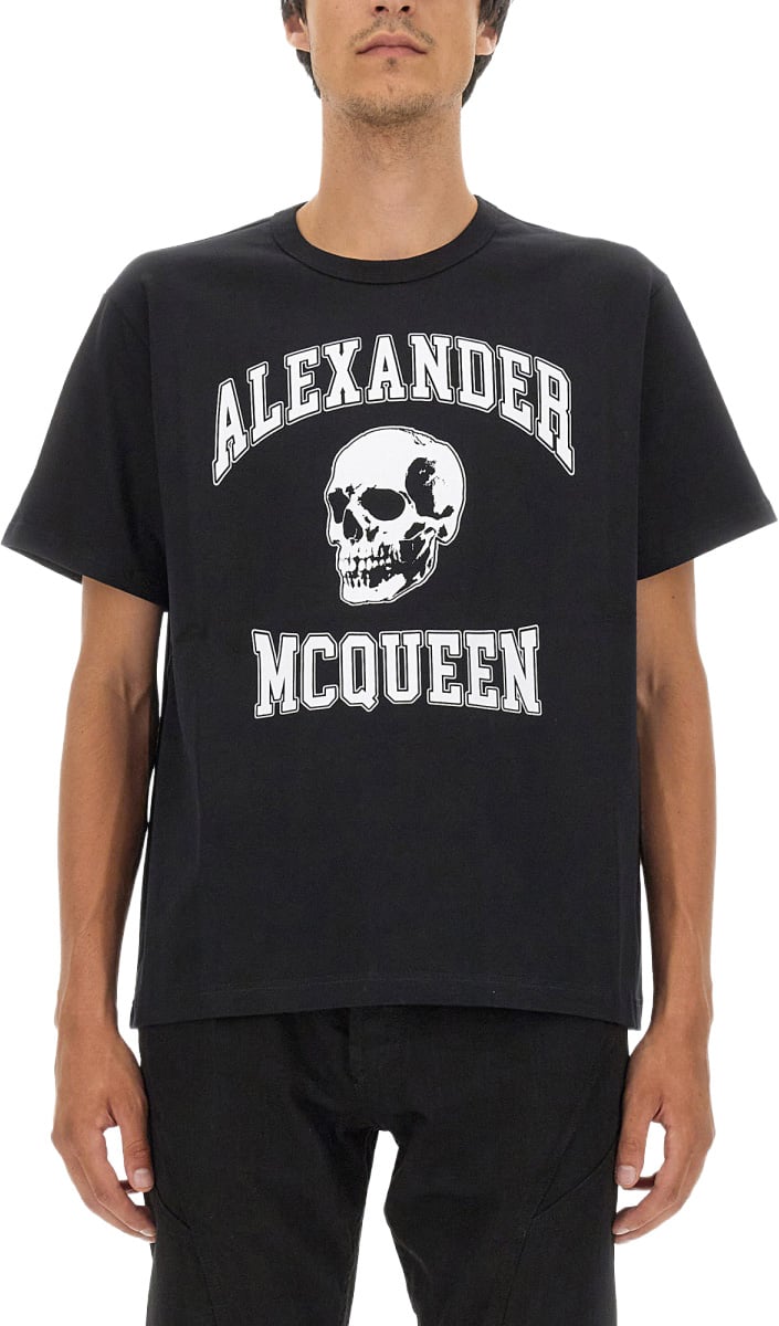 Alexander McQueen Skull Logo Cotton T-Shirt Zwart