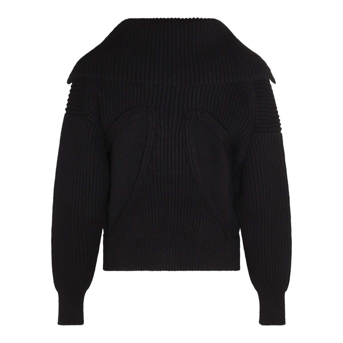 Alexander McQueen Ribbed Knit Zip-Up Sweater With Silver Finish Details Zwart