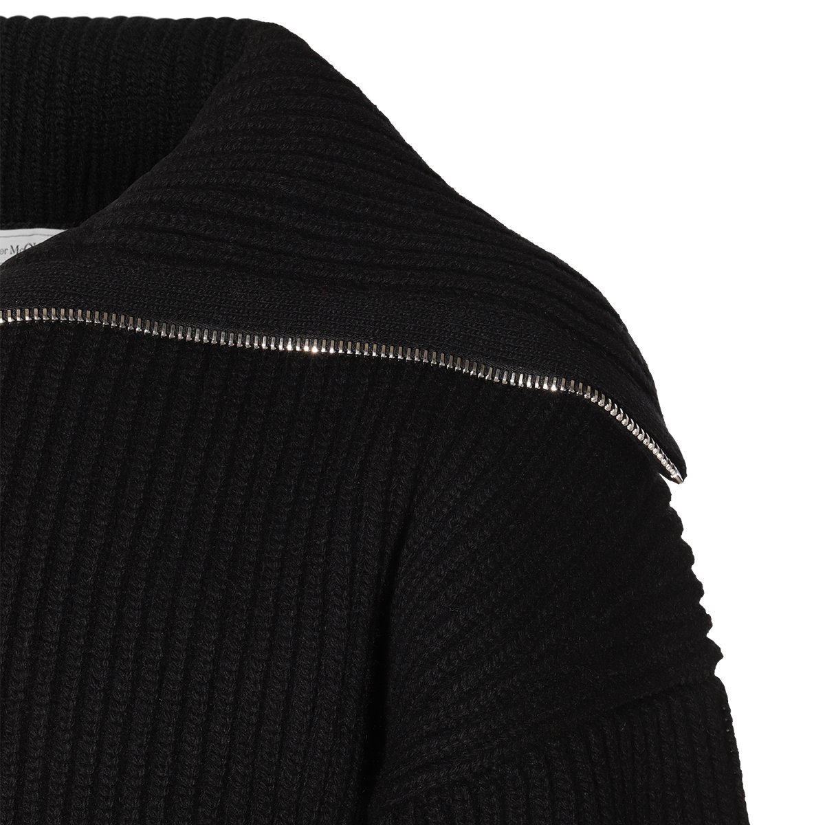 Alexander McQueen Ribbed Knit Zip-Up Sweater With Silver Finish Details Zwart