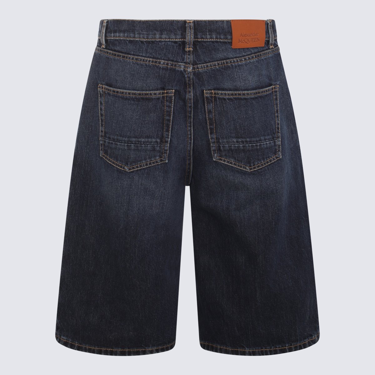 Alexander McQueen Classic Denim Mid-Length Shorts with Leather Patch Detail Zwart