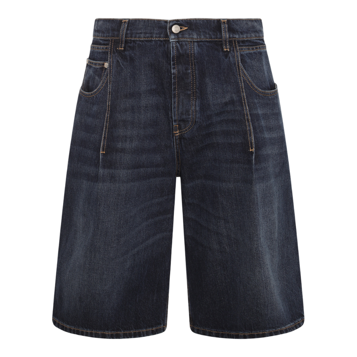 Alexander McQueen Classic Denim Mid-Length Shorts with Leather Patch Detail Zwart