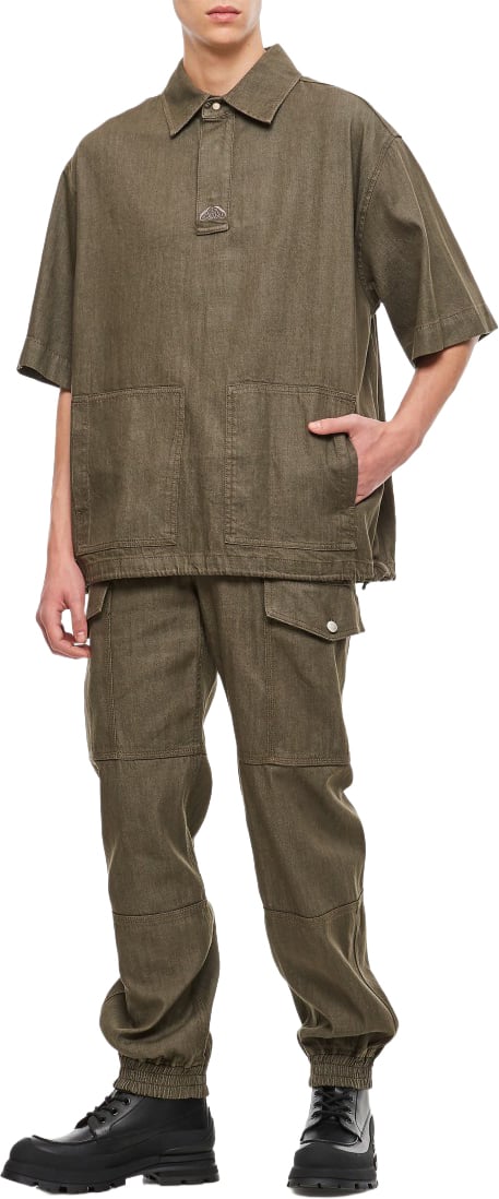 Alexander McQueen Boxy Oversized Denim Cotton Shirt with Classic Collar Groen