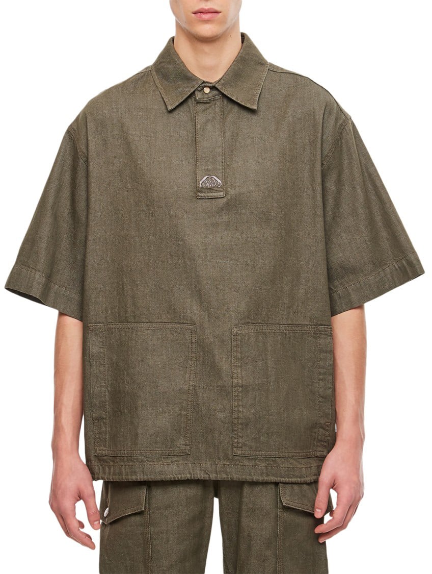 Alexander McQueen Boxy Oversized Denim Cotton Shirt with Classic Collar Groen