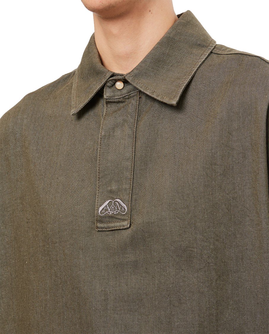 Alexander McQueen Boxy Oversized Denim Cotton Shirt with Classic Collar Groen