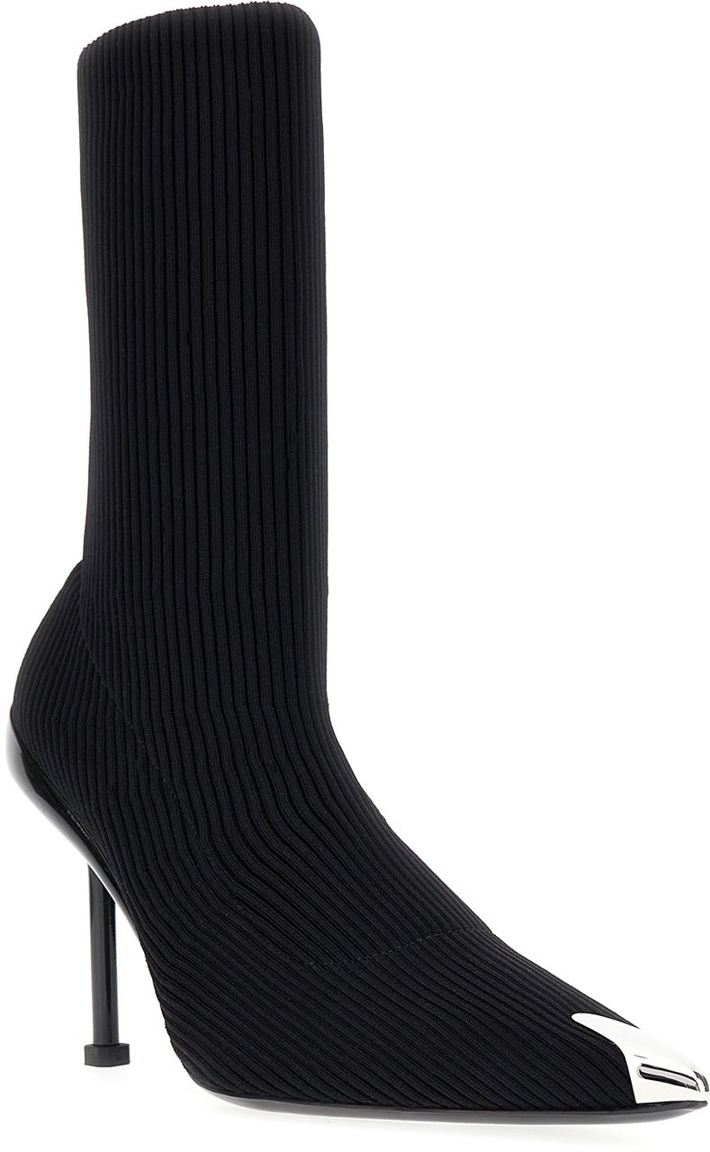 Alexander McQueen Alexander McQueen Black stretch nylon Slash ankle boots Zwart