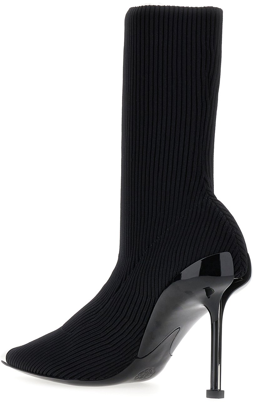 Alexander McQueen Alexander McQueen Black stretch nylon Slash ankle boots Zwart