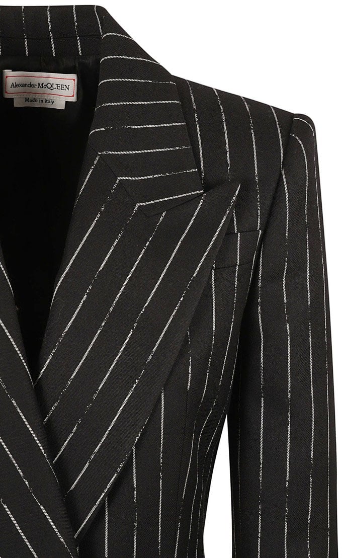 Alexander McQueen Pinstripe Tailored Jacket With Double-Breasted Front Zwart