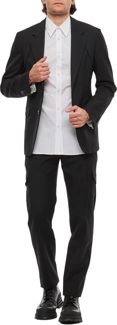 Alexander McQueen Straight-Leg Wool Gabardine Trousers with Cargo Pockets Zwart