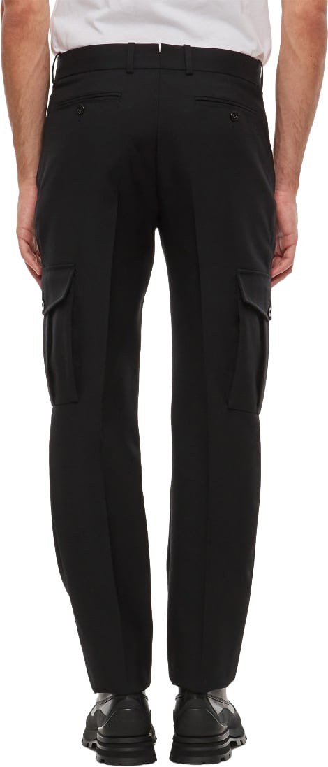 Alexander McQueen Straight-Leg Wool Gabardine Trousers with Cargo Pockets Zwart
