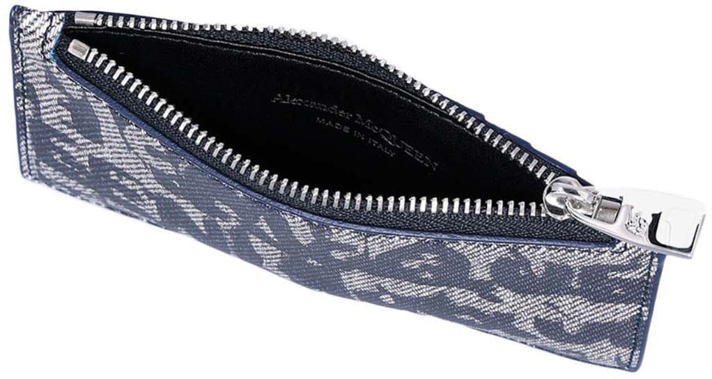 Alexander McQueen Textured Calf Leather Wallet with Zip Closure Grijs
