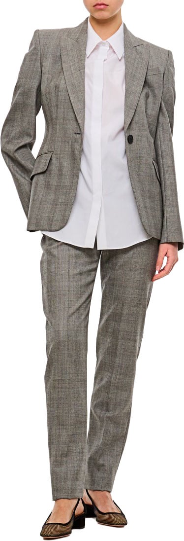 Alexander McQueen High-Waisted Slim Fit Pants with Multicolor Plaid Pattern Grijs