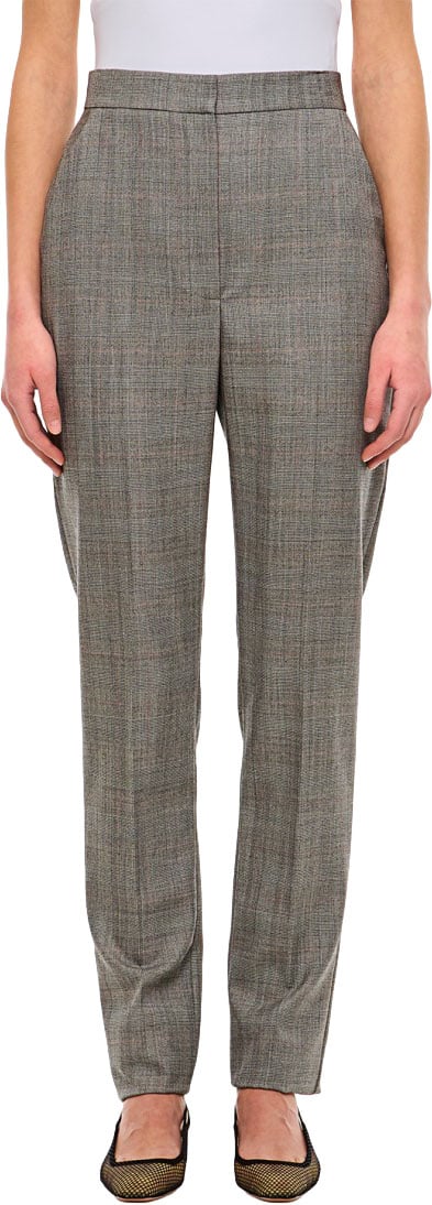 Alexander McQueen High-Waisted Slim Fit Pants with Multicolor Plaid Pattern Grijs