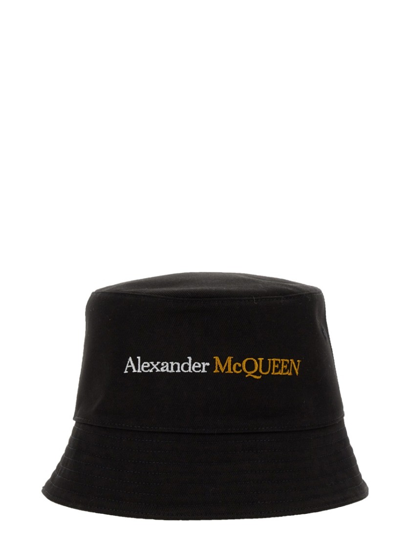 Alexander McQueen Bucket Hat With Logo Zwart