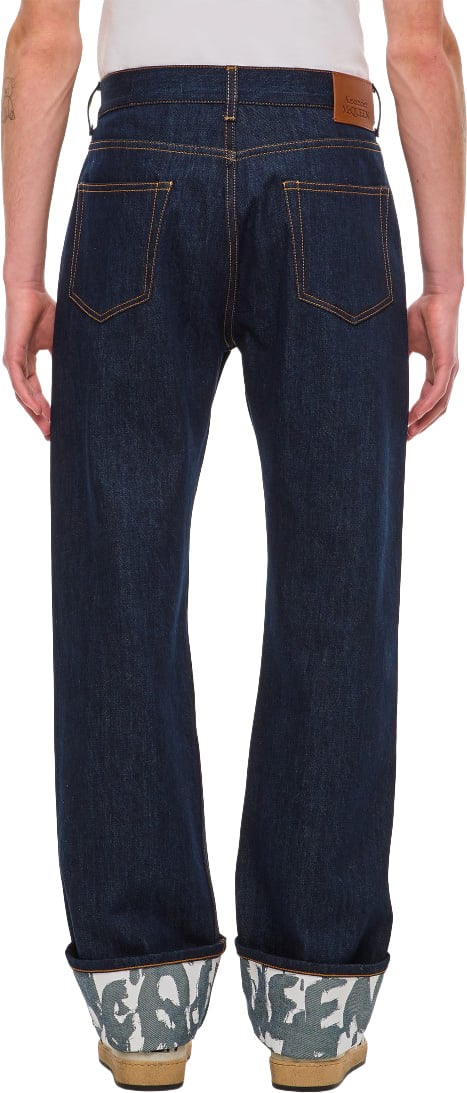 Alexander McQueen Straight-Leg Denim Jeans With Turn-Up Hems And Selvedge Detailing Blauw