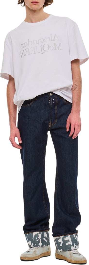 Alexander McQueen Straight-Leg Denim Jeans With Turn-Up Hems And Selvedge Detailing Blauw
