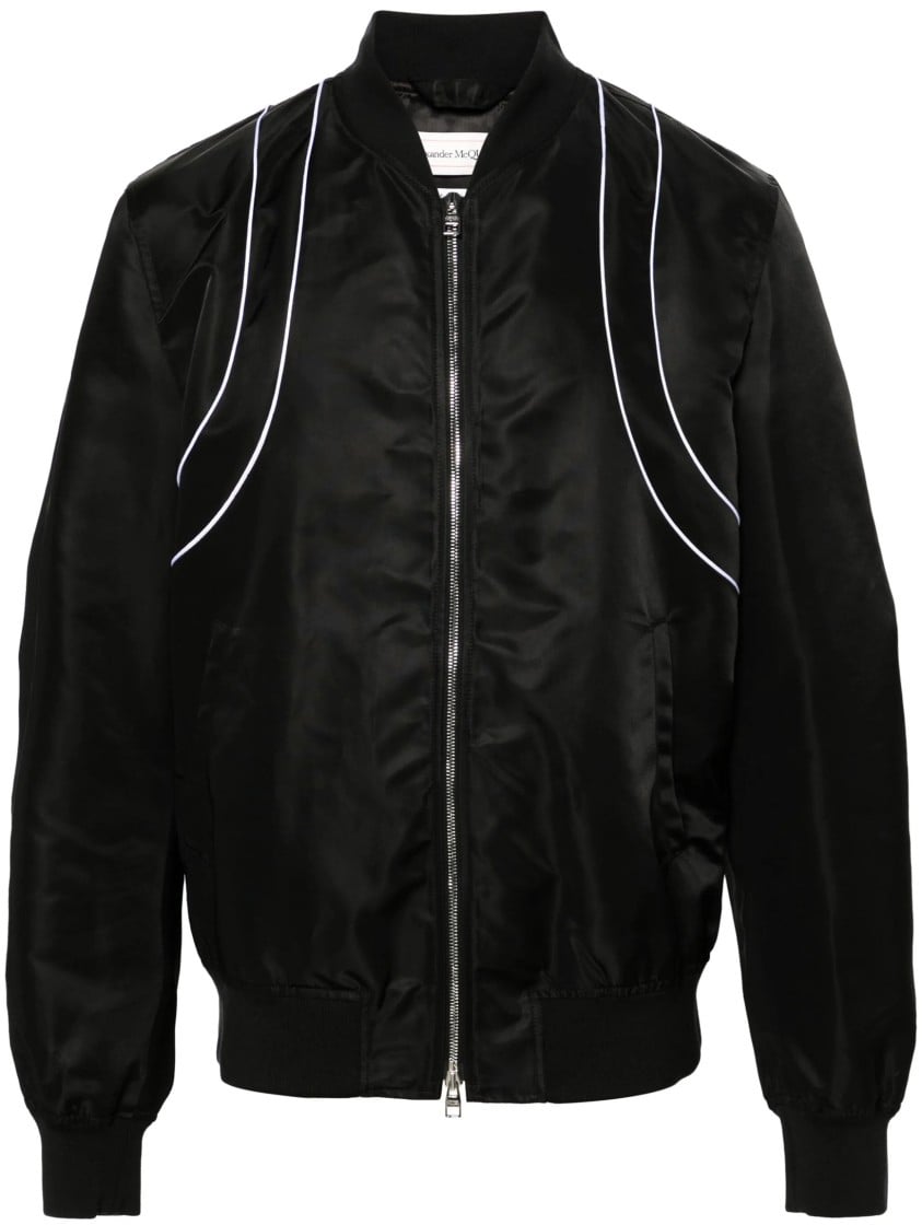 Alexander McQueen Bomber-Style Jacket With Contrasting Piping Details Zwart