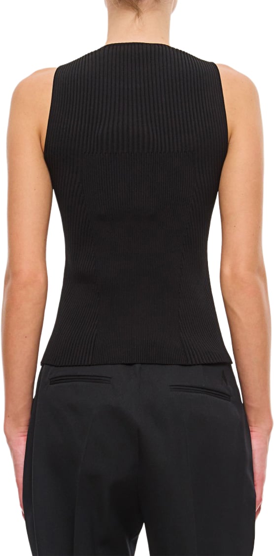 Alexander McQueen Slashed Knit Sleeveless Top Zwart