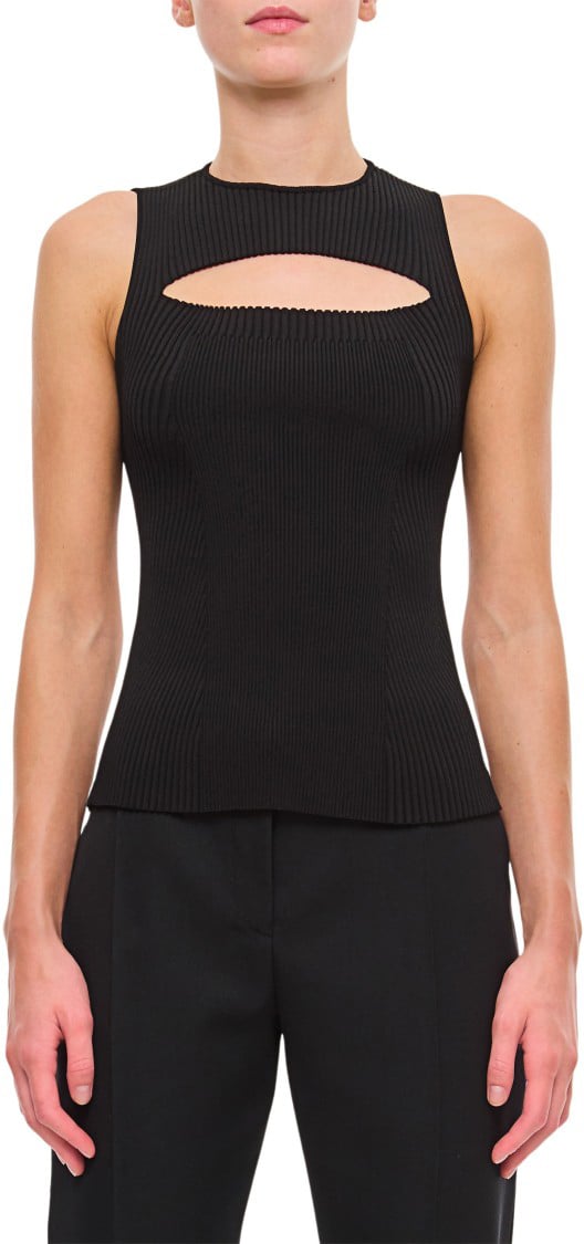 Alexander McQueen Slashed Knit Sleeveless Top Zwart