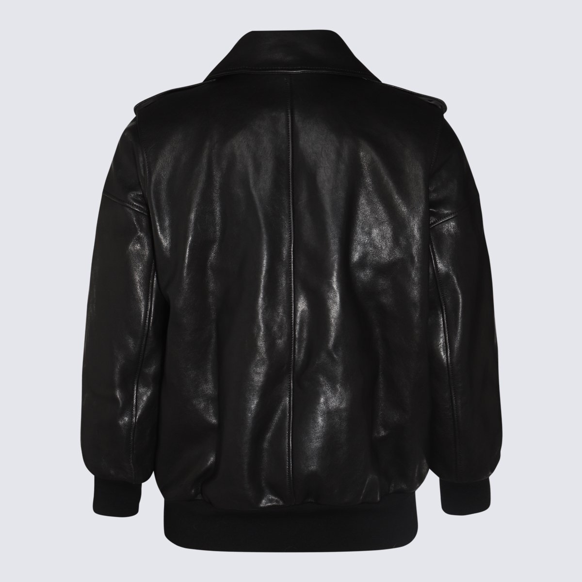 Alexander McQueen Sleek Black Leather Jacket with Structured Collar Zwart