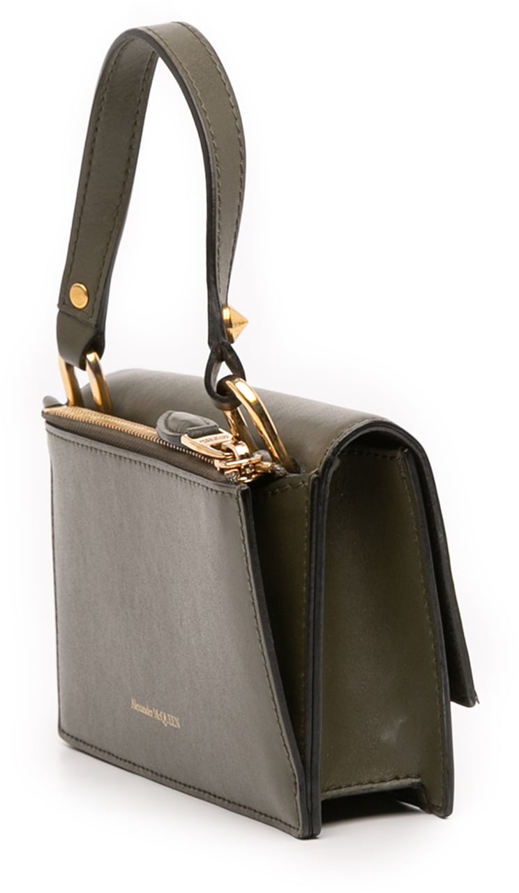 Alexander McQueen Mini Leather Skull Lock Top Handle Bag Groen