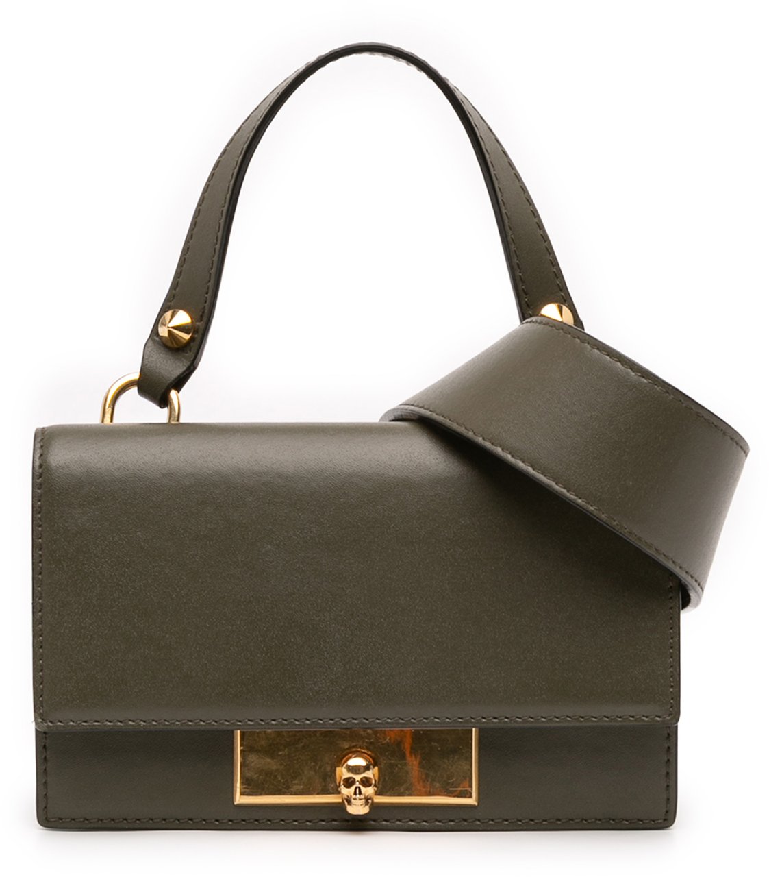 Alexander McQueen Mini Leather Skull Lock Top Handle Bag Groen