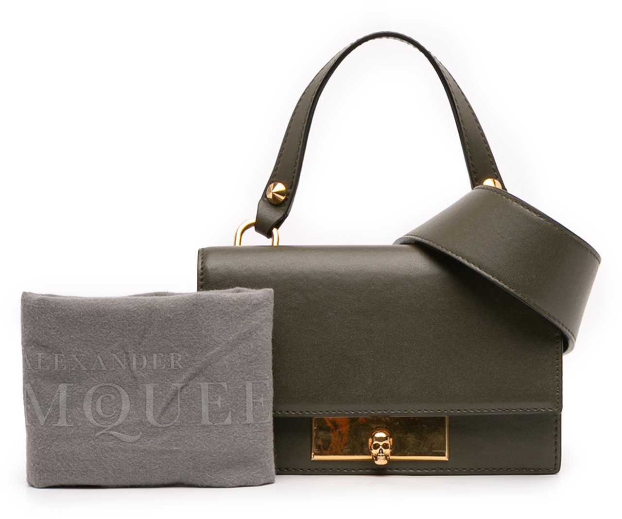 Alexander McQueen Mini Leather Skull Lock Top Handle Bag Groen