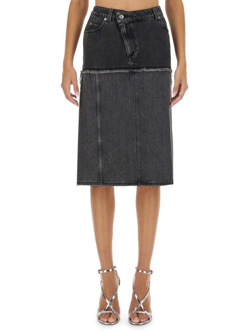 Alexander McQueen Two-Tone Denim Skirt Grijs