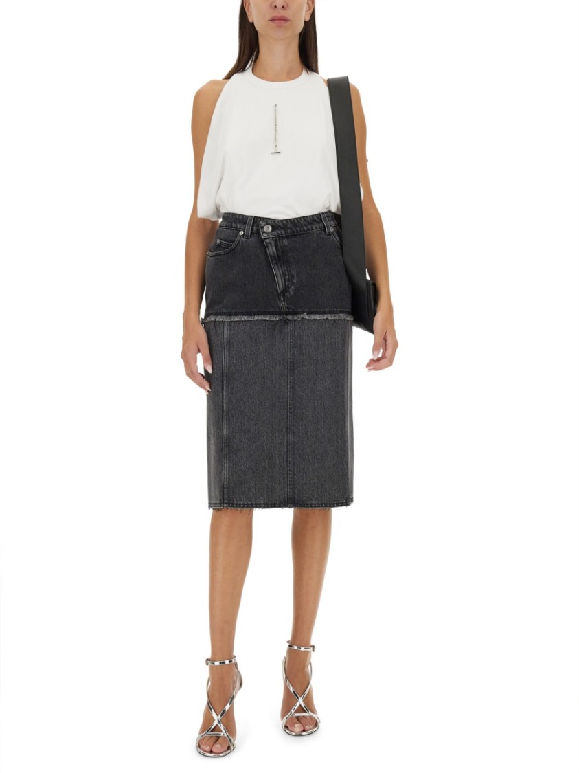 Alexander McQueen Two-Tone Denim Skirt Grijs