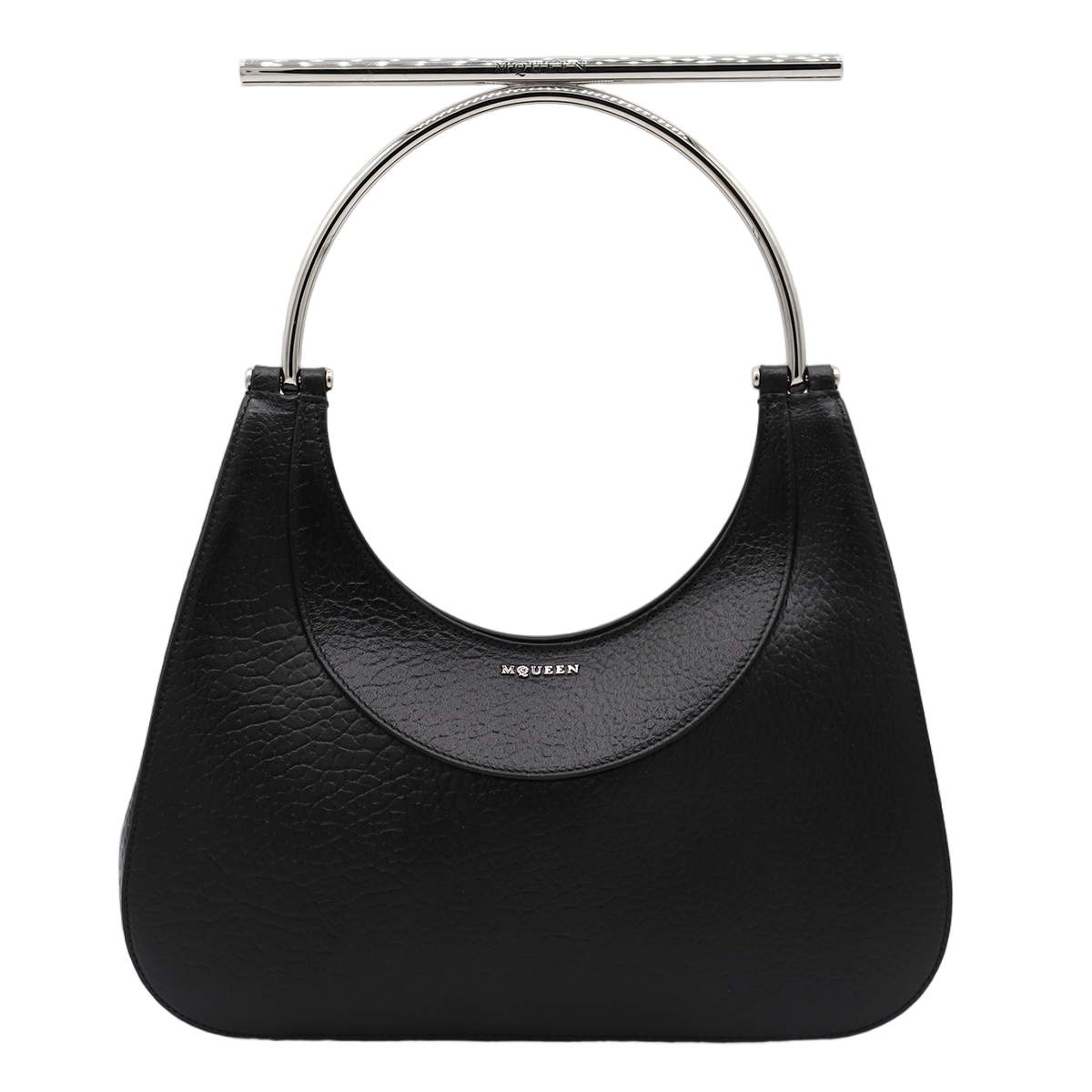 Alexander McQueen Sleek Handbag With Circular Metal Handle And Minimalist Design Zwart