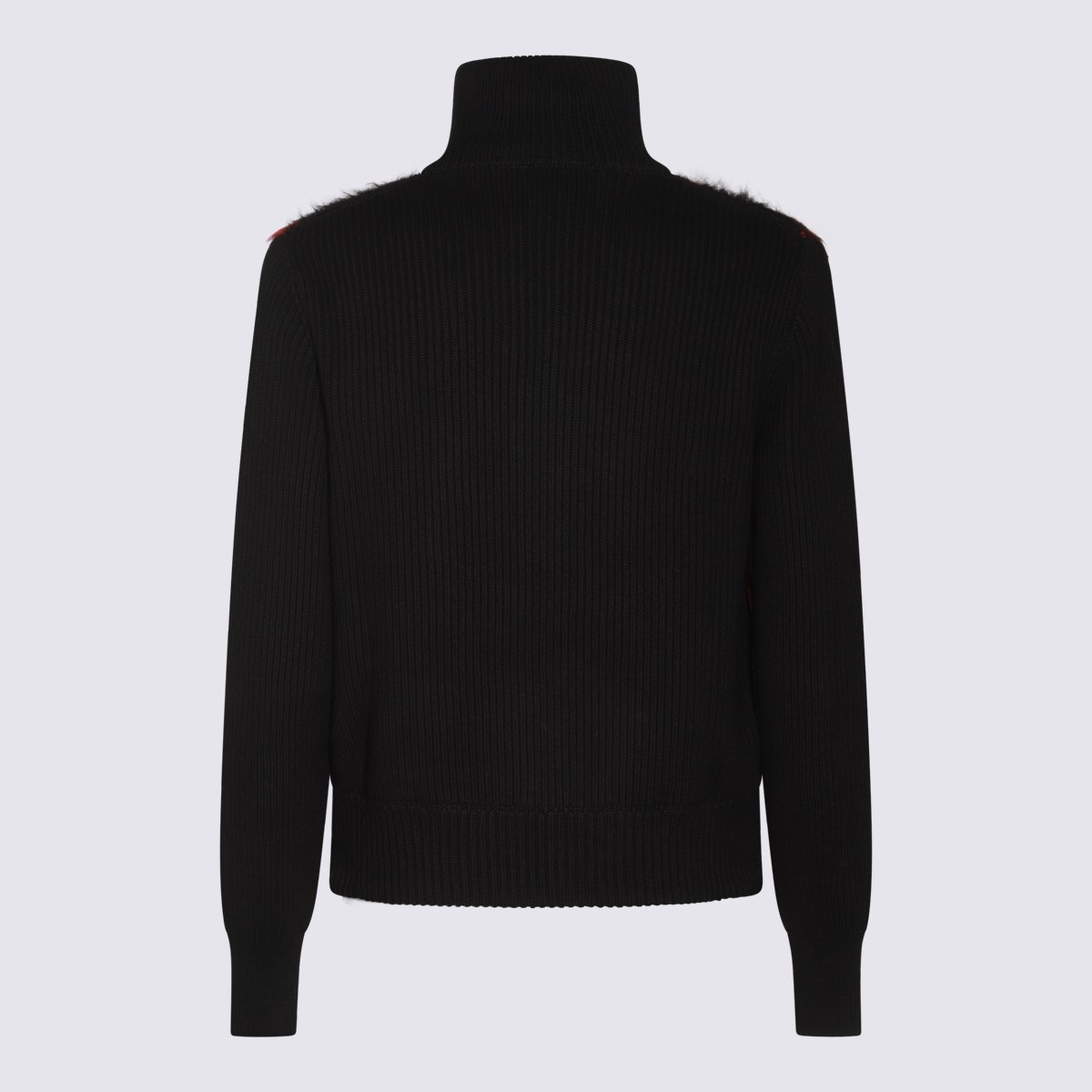 Alexander McQueen High Ribbed Collar Sweater With Bold Plaid Design Zwart