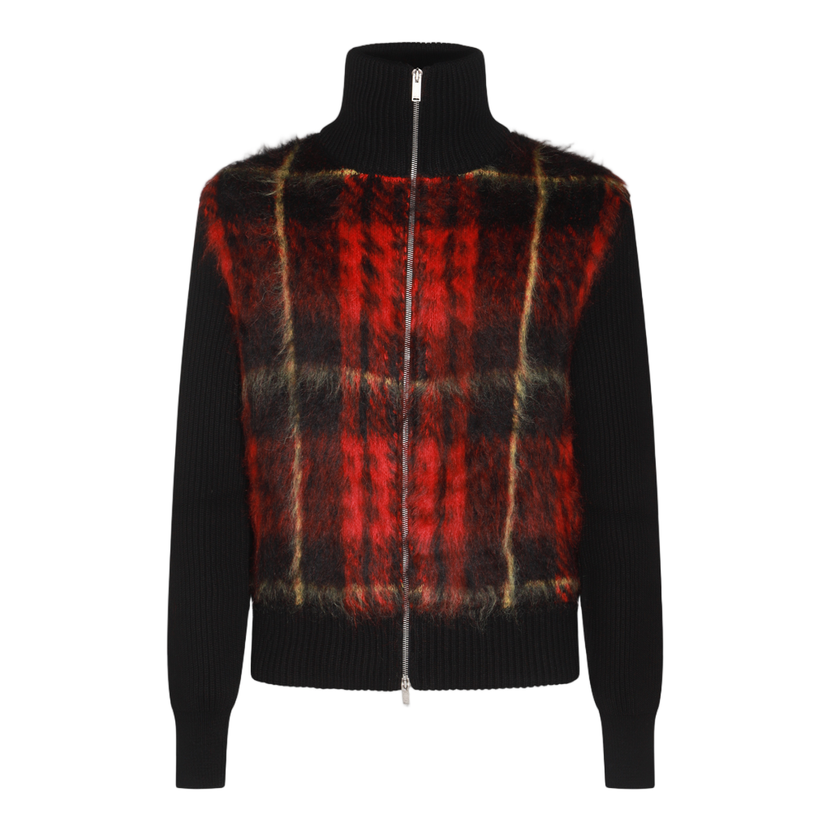 Alexander McQueen High Ribbed Collar Sweater With Bold Plaid Design Zwart