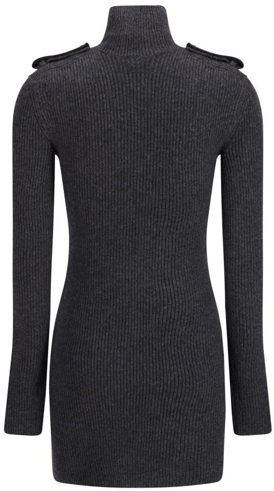 Alexander McQueen Refined Grey Dress In Wool And Cashmere Blend Zwart