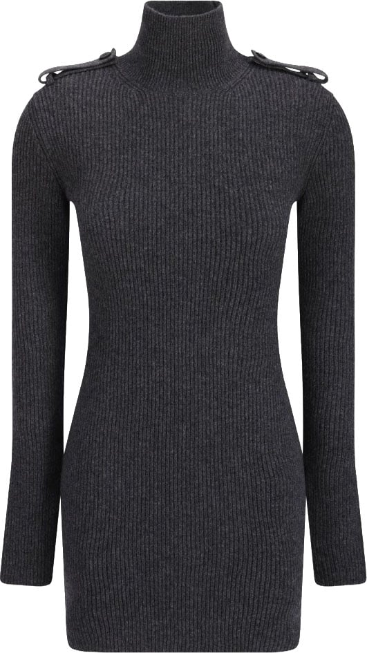 Alexander McQueen Refined Grey Dress In Wool And Cashmere Blend Zwart