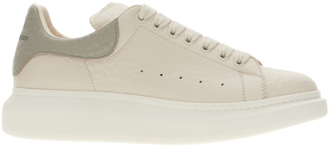 Alexander Mcqueen Ivory leather sneakers with grey leather heel Neutraal