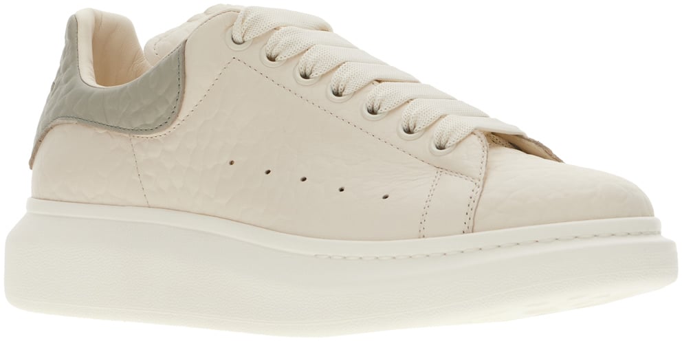 Alexander Mcqueen Ivory leather sneakers with grey leather heel Neutraal