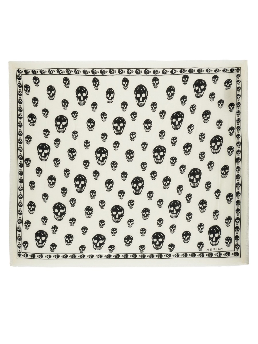 Alexander McQueen White Skull Silk Scarf Neutraal