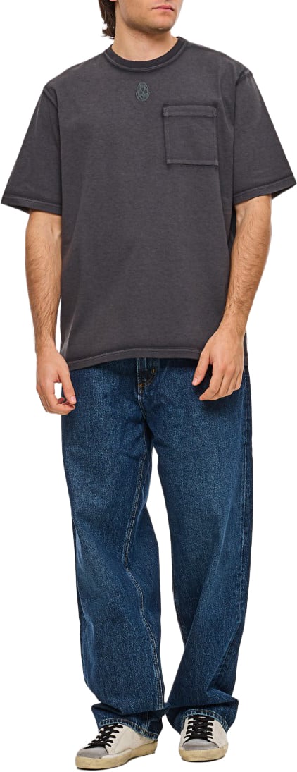Alexander McQueen Washed Grey Crew-Neck T-Shirt With Emblem And Pocket Grijs