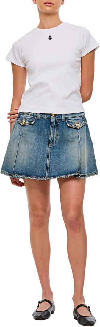 Alexander McQueen Stone-Washed Denim Miniskirt With Flap Pockets And Pintuck Details Blauw
